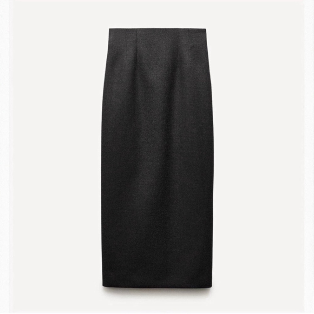 Zara Classic Gray Charcoal Mid-Length Pencil Wool Skirt S